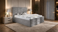 Plush Velvet Grey - Valentina Luxury Chevron Panel Bed – Designer Upholstered Bed Frame with Statement Headboard & Footboard