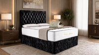 Crushed Velvet Black - Regency Chesterfield Luxe Divan Bed with Storage – Deep Buttoned Upholstered Bed Frame