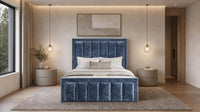 Crushed Velvet Denim Blue - Belgravia Regent Luxury Panelled Ottoman Storage Bed