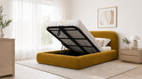 Plush Velvet Mustard Gold - Ellington Curve Luxury Upholstered Ottoman Storage Bed