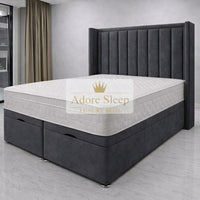 Naples Charcoal - Grand Elysee Luxury Panelled Upholstered Bed Frame with Divan Ottoman Storage