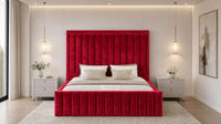 Crushed Velvet Red - Savoy Luxury Panel Bed – Premium Upholstered Bed Frame with Grand Framed Headboard