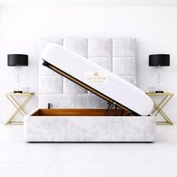 Crushed Velvet White - Kensington Royale Luxury Ottoman Divan Storage Bed Frame – Premium Panelled Headboard