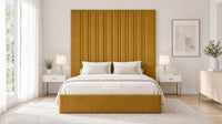 Plush Velvet Mustard Gold - Grosvenor Grand Channel Luxury Ottoman Storage Bed