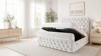Crushed Velvet White - Windsor Chesterfield Luxury Scroll Bed Frame