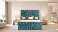 Crushed Velvet Teal - Riviera Fan Luxury Sculpted Ottoman Storage Bed