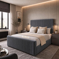 Naples Charcoal - Radisson Luxury Fluted Bed – Premium Upholstered Bed Frame with Statement Headboard & Footboard