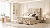 Crushed Velvet Gold - Riviera Fan Luxury Sculpted Ottoman Storage Bed
