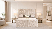 Crushed Velvet Cream - Riviera Fan Luxury Sculpted Ottoman Storage Bed