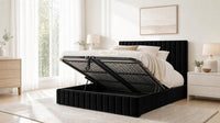 Plush Velvet Black - Carlton Channel Luxury Ottoman Storage Bed