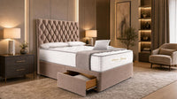 Naples Mink - Regency Diamond Luxury Divan Bed – Deep Button-Tufted Headboard with Premium Upholstered Frame & Storage