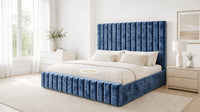 Crushed Velvet Denim Blue - Carlton Channel Luxury Ottoman Storage Bed