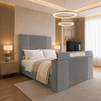 Naples Slate Grey - Knightsbridge Luxury Fluted TV Bed – Designer Upholstered Bed Frame with Integrated TV Footboard