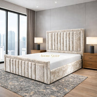 Crushed Velvet Champagne - Milano Grand Luxury Channel-Tufted Upholstered Bed Frame