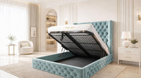 Plush Velvet Duck Egg - Claridge Chesterfield Luxury Deep-Button Ottoman Storage Bed