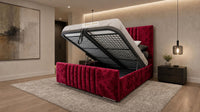 Crushed Velvet Red - Belgravia Luxury Ottoman Storage Bed – Premium Upholstered Gas Lift Bed Frame
