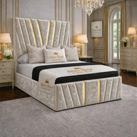Crushed Velvet Champagne - Valentina Royale Luxury Upholstered Bed Frame – Statement Winged Headboard, Panelled Footboard