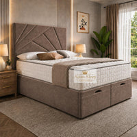 Naples Mink - Meridian Abstract Geometry Ottoman Divan Bed | Luxury Hydraulic Storage Bed Frame