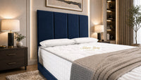 Plush Velvet Sapphire - Kensington Grande Luxury Divan Bed – Premium Upholstered Bed Frame with Tall Vertical Panel Headboard