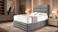 Plush Velvet Grey - Monaco Luxe Luxury Divan Bed – Premium Upholstered Panelled Headboard with Storage