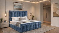 Crushed Velvet Denim Blue - Belgravia Regent Luxury Panelled Ottoman Storage Bed