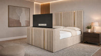 Naples Beige - Kensington Luxury Fluted TV Bed with Metallic Accents – Premium Upholstered TV Bed Frame