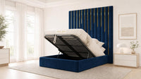 Plush Velvet Sapphire - Alisha Gold Strip Grandline Luxury Floor-Standing Ottoman Storage Bed