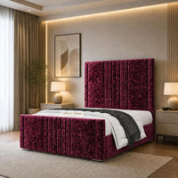 Crushed Velvet Aubergine - Langham Luxury Centre Channel Bed – Premium Upholstered Bed Frame with Statement Headboard & Footboard