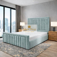 Plush Velvet Duck Egg - Milano Grand Luxury Channel-Tufted Upholstered Bed Frame