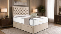 Naples Sand - Regency Chesterfield Luxe Divan Bed with Storage – Deep Buttoned Upholstered Bed Frame