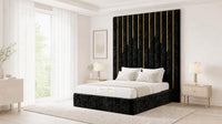 Crushed Velvet Black - Alisha Gold Strip Grandline Luxury Floor-Standing Ottoman Storage Bed