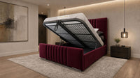 Plush Velvet Maroon - Belgravia Luxury Ottoman Storage Bed – Premium Upholstered Gas Lift Bed Frame