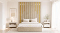 Plush Velvet Beige - Alisha Gold Strip Grandline Luxury Floor-Standing Ottoman Storage Bed