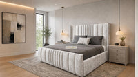 Crushed Velvet White - Mayfair Luxury Panelled Bed – Premium Upholstered Bed Frame with Statement Headboard & Footboard