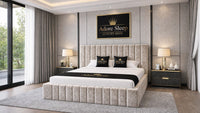 Crushed Velvet Champagne - Valentina Grande Luxury Channel-Tufted Upholstered Bed Frame