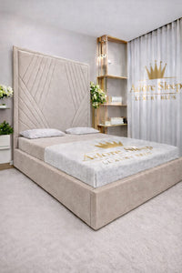 Plush Velvet Beige - Seraphina Luxe Geometric Upholstered Bed Frame | Luxury Designer Statement Bed