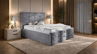 Naples Silver - Valentina Luxury Chevron Panel Bed – Designer Upholstered Bed Frame with Statement Headboard & Footboard
