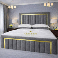 Naples Slate Grey - Aurelia Grand Luxe Panelled Upholstered Bed Frame | Luxury Statement Bed
