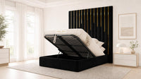 Plush Velvet Black - Alisha Gold Strip Grandline Luxury Floor-Standing Ottoman Storage Bed