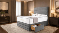 Plush Velvet Steel - Monaco Luxe Luxury Divan Bed – Premium Upholstered Panelled Headboard with Storage