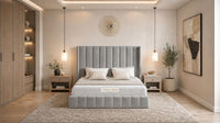 Plush Velvet Grey - Chelsea Luxury Channel Panel Bed – Premium Upholstered Bed Frame with Statement Headboard
