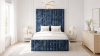 Crushed Velvet Denim Blue - Knightsbridge Imperial Luxury Panelled Ottoman Storage Bed