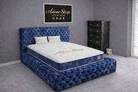 Crushed Velvet Denim Blue - Aurelia Ambassador Grande Luxury Button-Tufted Upholstered Bed Frame