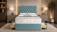 Plush Velvet Duck Egg - Regency Diamond Luxury Divan Bed – Deep Button-Tufted Headboard with Premium Upholstered Frame & Storage