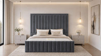 Naples Charcoal - Savoy Luxury Panel Bed – Premium Upholstered Bed Frame with Grand Framed Headboard