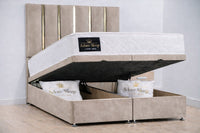 Plush Velvet Beige - Verona Luxe Ottoman Divan Storage Bed Frame – Luxury Upholstered Bed with Lift-Up Storage