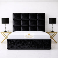 Crushed Velvet Black - Kensington Royale Luxury Ottoman Divan Storage Bed Frame – Premium Panelled Headboard