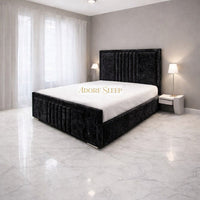 Crushed Velvet Black - Riviera Maison Luxury Panelled Upholstered Bed Frame