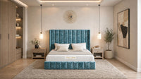 Crushed Velvet Teal - Chelsea Luxury Channel Panel Bed – Premium Upholstered Bed Frame with Statement Headboard