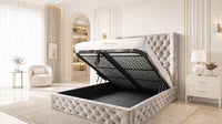 Crushed Velvet Champagne - Claridge Chesterfield Luxury Deep-Button Ottoman Storage Bed